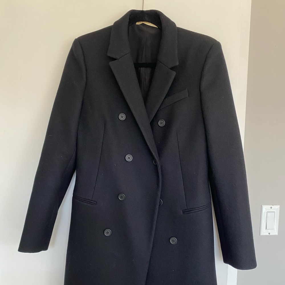 Balenciaga Black Double-Breasted Wool Trench Coat - Picture 2 of 4